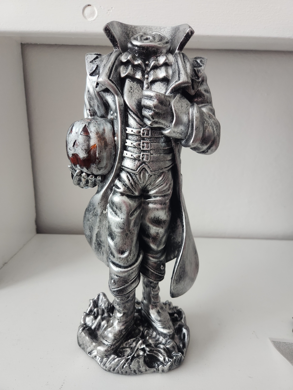 Martha Stewart Silver Headless Horseman Sculpture with Light Up Pumpkin Accent